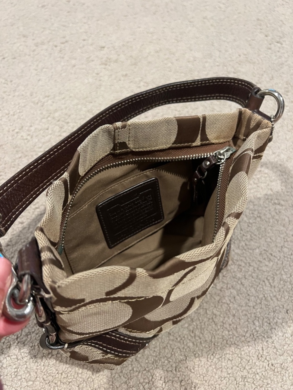Coach Vintage Y2K Mini Carly Signature Jacquard Brown Leather Trim Shoulder Bag - Picture 4 of 10